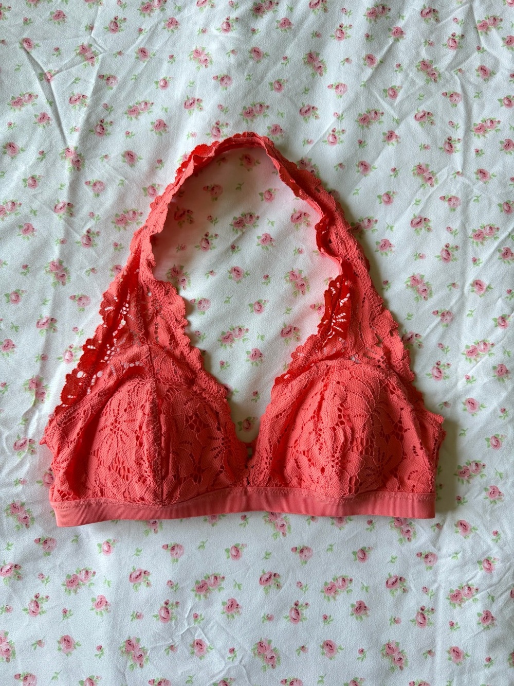 PINK Victoria's Secret Coral Lace Halter Bralette